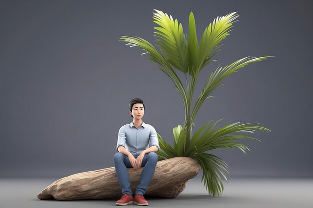 3D-Menschen menschliche Figur sitzt auf einer Palme Dies ist eine 3D-Render-Illustration