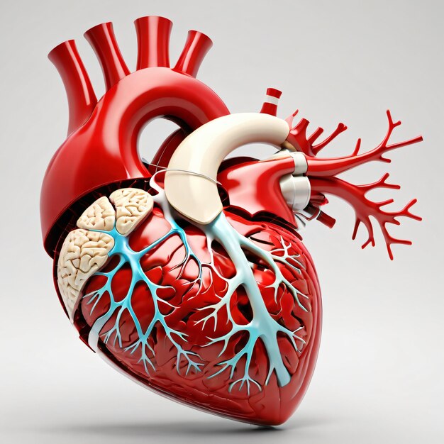 Foto 3d-menschenherz, innere organe mit blutgefäßen, medizinische wissenschaft.
