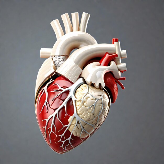 3D-Menschenherz, innere Organe mit Blutgefäßen, medizinische Wissenschaft.