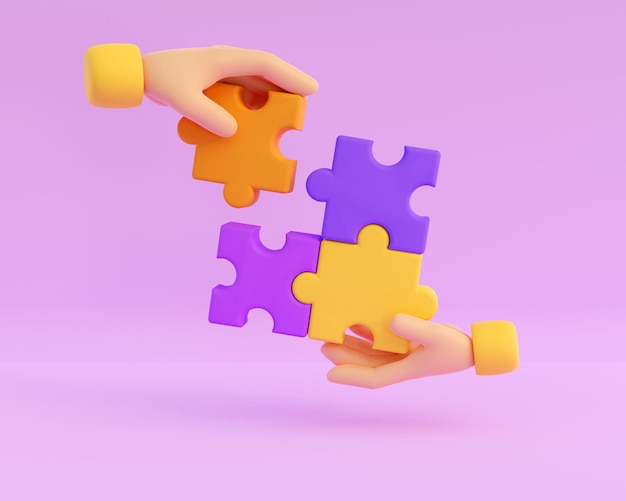 3D menschliche Hände mit Puzzleteilen