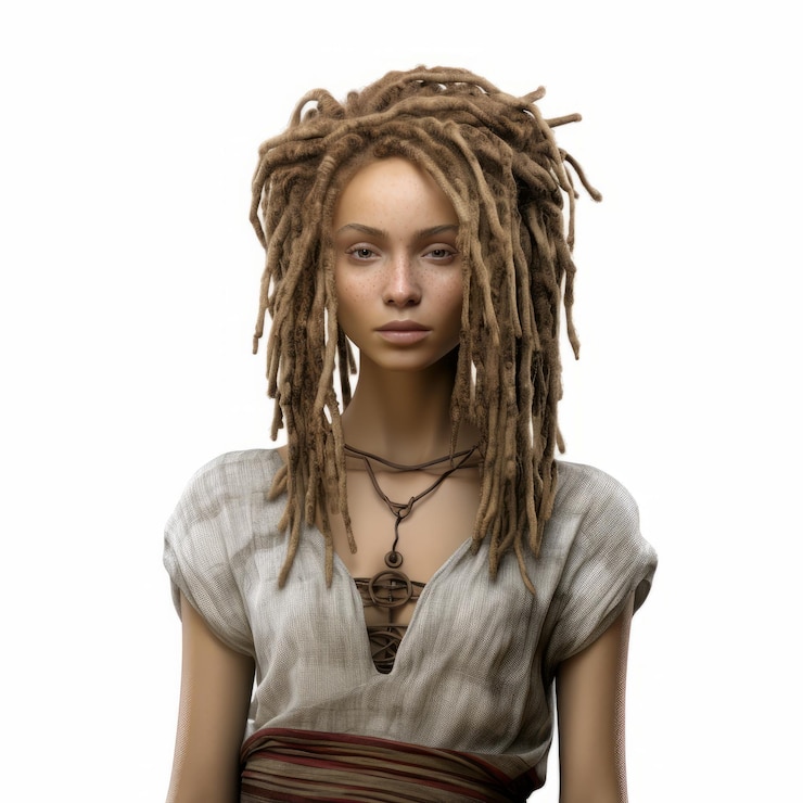 Foto 3d mila corpo cheio com dreadlocks penteado isolado em fundo branco