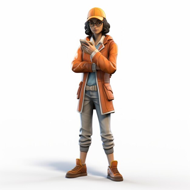 3d Mila Investigator Personaje fotorrealista de Fortnite Chica con chaqueta naranja