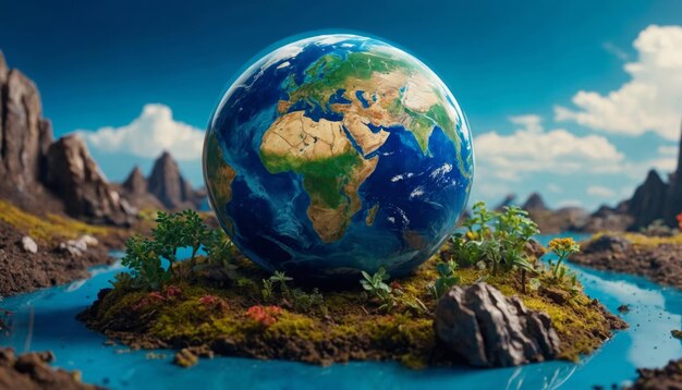 3D-Miniatur der Erde, die Sorgfalt und Verantwortung für unseren Planeten symbolisiert