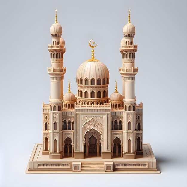 Foto 3d miniatura de mesquita fundo limpo decoração islâmica desenho de ornamento