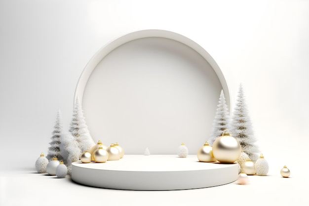 Foto 3d minimal mock up cena geometria forma de pódio para mostrar produto cosmético exibição de palco pedestal ou plataforma decorações de natal de inverno celebração ai gerar