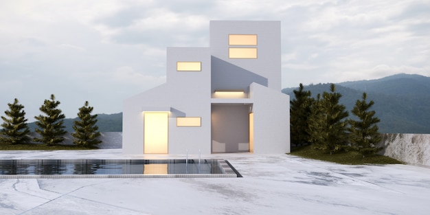 3d minimale moderne Hausaußenarchitektur