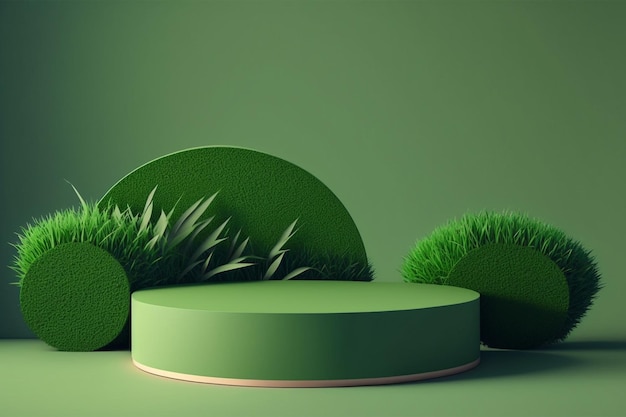 3D-Minimalkreis-Podiumsillustration mit grünem Gras für Produkthintergrund