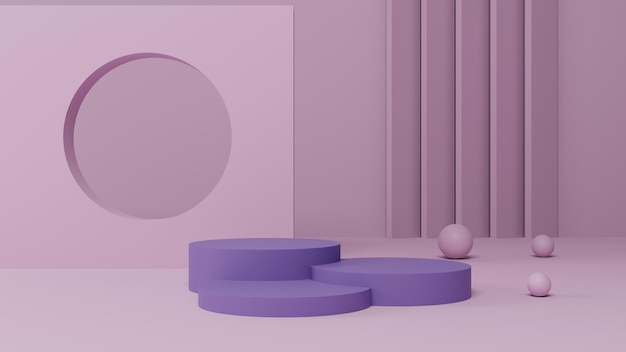 3D mínimo pastel rosa e roxo pedestal ou exibição de maquete de pódio, produto de exibição de plataforma vazia