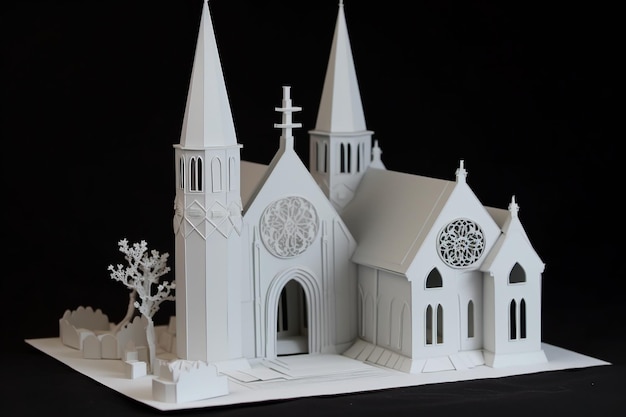 3D-Modell der kirchengrauen und ausgefallenen Papierkunst