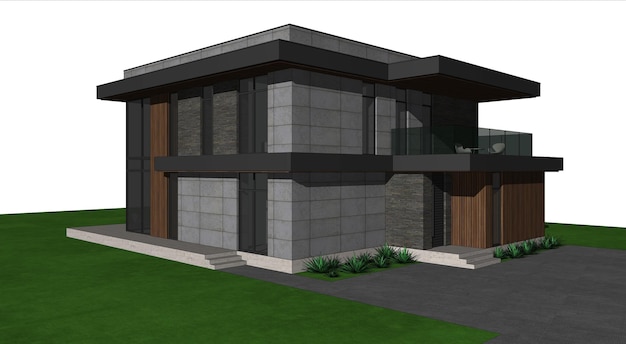 3D-Modell des Hauses. Architekturvorlage, Hintergrund. Architekturmodell des Hauses