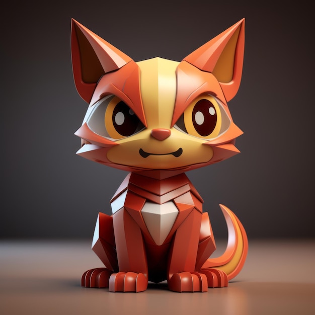 3D-Modell einer roten Katze mit gelben Augen