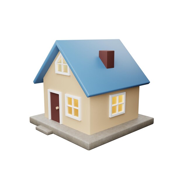 3D-Modell eines Hauses mit blauem Dach