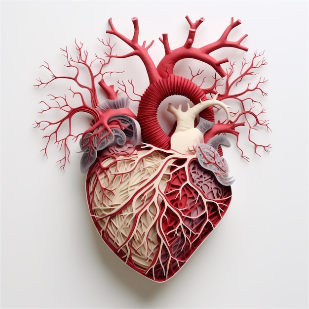 3D-Modell eines menschlichen Herzens mit einer roten Vene