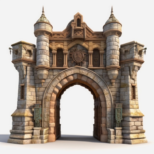 3d-Modell eines mittelalterlichen Eingangstores in romanischer Architektur St.