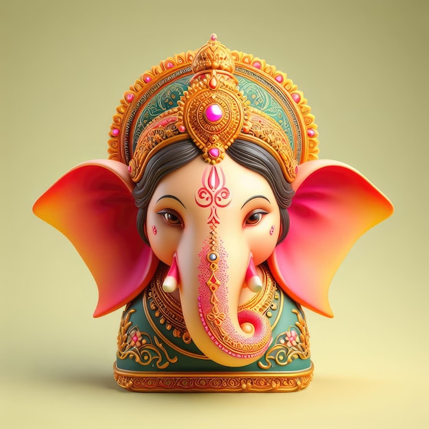 3D-Modell Ganesha realistischer Stil Ganesha-Kopf farbenfroh im einfachen Hintergrund
