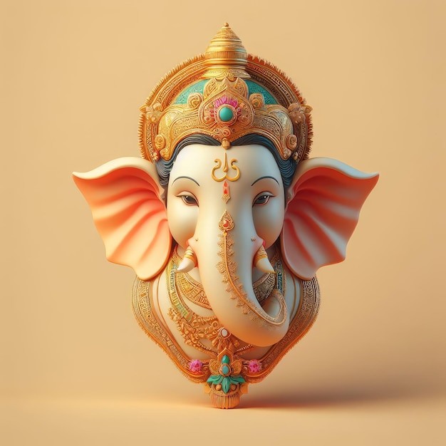 3D-Modell Ganesha realistischer Stil Ganesha-Kopf farbenfroh im einfachen Hintergrund