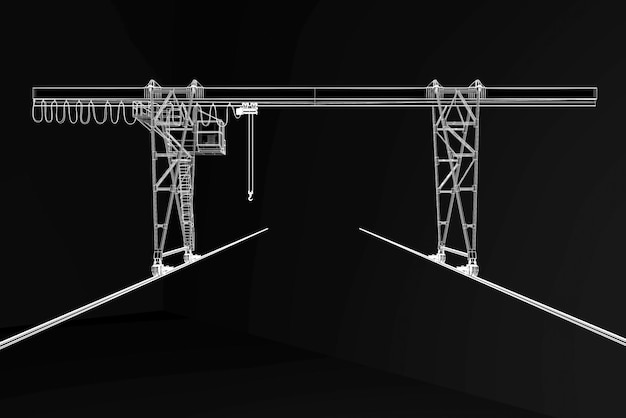 3D-Modell Industriebaukran isoliert auf schwarzem Hintergrund