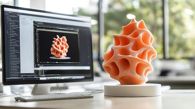 3D-Modellentwurf auf einem Computermonitor in korallähnlicher Form