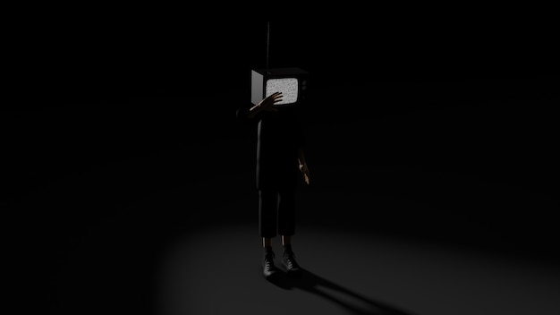 3D-Modellfigur mit einem Fernseher statt einem Kopf