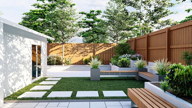 3D-Modellierung und Rendering von Luxus-Hinterhof-Design