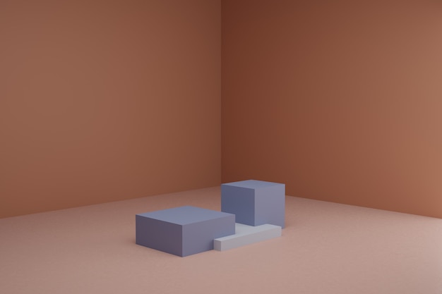 3D-Modellierungsszene mit einfachen geometrischen Elementen im braunen Raum