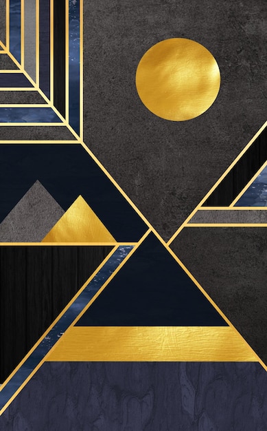 3D moderne abstrakte Tapete Goldene Linien mit Gary und goldenen Formen Goldkreis dunkler Hintergrund