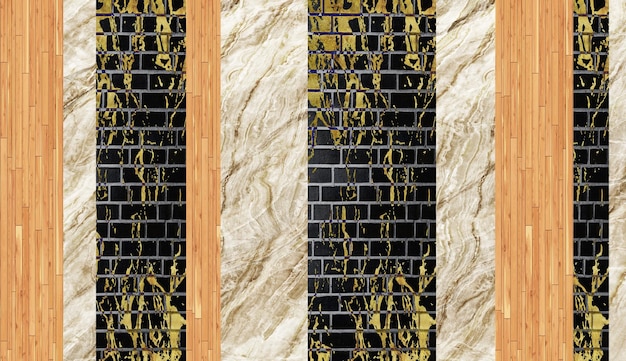 3d moderne abstrakte Wandtapete. Goldene Formen, Marmor in dunklen Mauerziegeln. für Leinwanddruck