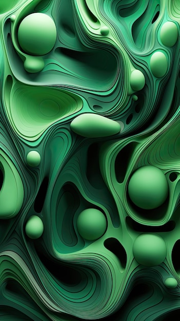 3D moderner abstrakter grüner Hintergrund, bestehend aus vielen Schichten und Kugeln
