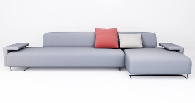 3D-Möbel modernes blaues Doppelsofa aus Stoff isoliert auf weißem Hintergrund mit Beschneidungspfad Dekorationsdesign für Wohnzimmer