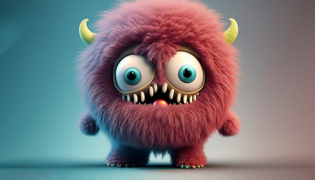 3d monstruo peludo lindo personaje de dibujos animados 3d