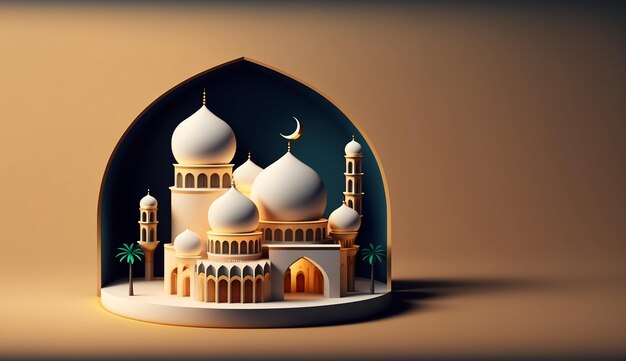3D-Moschee-Illustration für Begrüßung des islamischen Festivals und Buchcover-Design von generierter KI