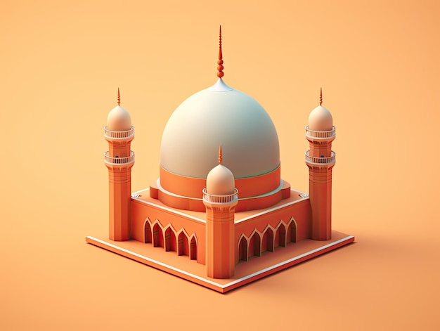 3D-Moschee-Islam-App-Symbol isoliert auf buntem Hintergrund Generative KI