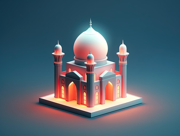 3D-Moschee-Islam-App-Symbol isoliert auf buntem Hintergrund Generative KI