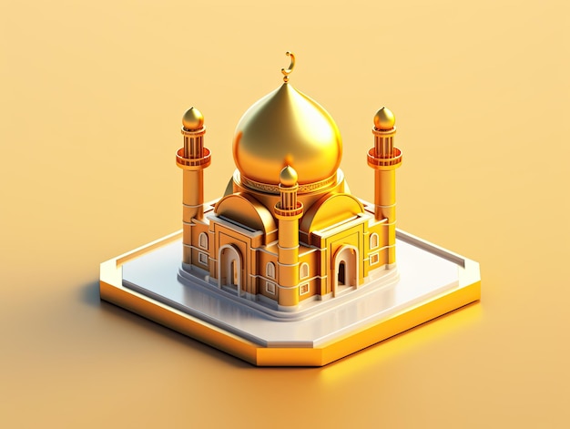 3D-Moschee-Islam-App-Symbol isoliert auf buntem Hintergrund Generative KI