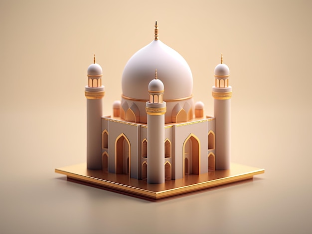 3D-Moschee-Islam-App-Symbol isoliert auf buntem Hintergrund Generative KI