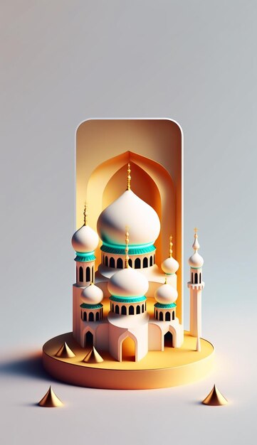 3D-Moschee, islamisches Ramadan-Banner mit generierter KI