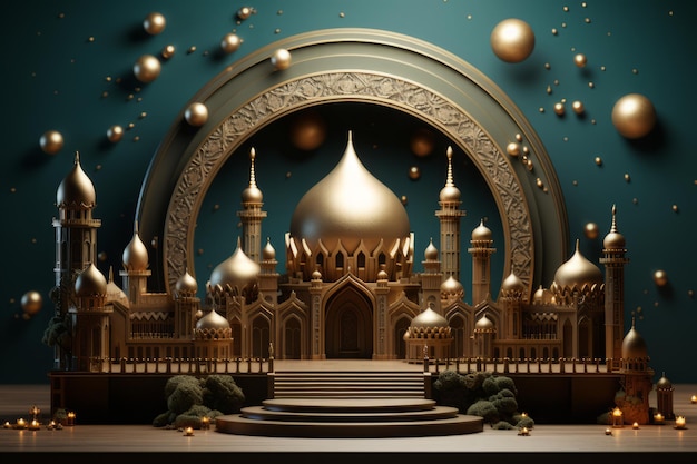 3D-Moschee mit grünem Hintergrund