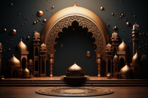 3D-Moschee mit schwarzem Hintergrund