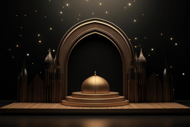 3D-Moschee mit schwarzem Hintergrund