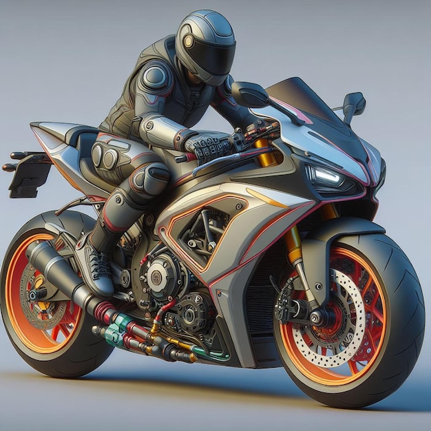 3D-Motorradmodellierung mit grauem Hintergrund 3D-Rendering