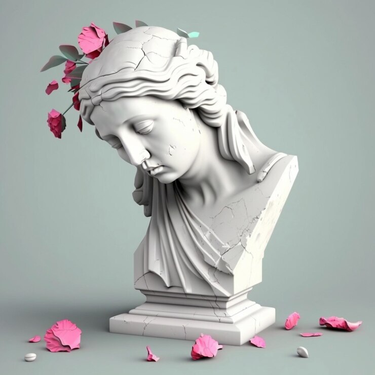 3D mujer antigua estatua blanco roto piedra griego romano bondad estilo