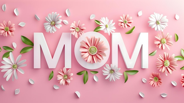 Foto 3d-muttertag-hintergrund mit mom-text und blumen