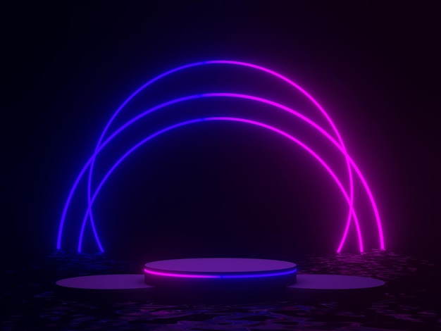 3D-Neon-Podium. Farbverlaufslichter-Attrappe