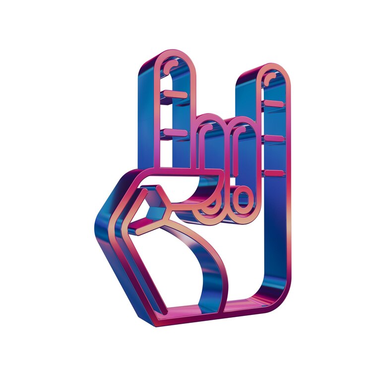Foto 3d neon retro icon rock and roll (icono del rock y el roll en 3d)