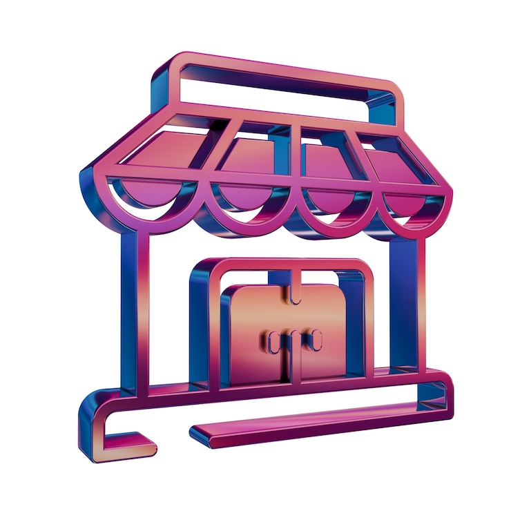 Foto 3d neon retro icon tienda símbolo de construcción compras en línea