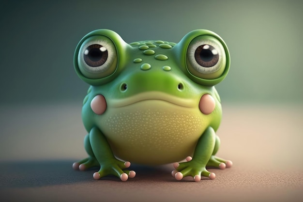 3D Nettes Lächeln kleiner Frosch kawaii Charakter Realistischer Frosch mit großen Augen