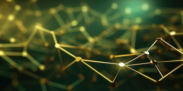 3D-Netzwerkverbindungen mit Plexus-Design, grünem und goldenem Hintergrundbild, generatives KI-Bild, Weber