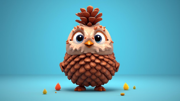 3D niedliche Cartoon-Pinecone-Figur mit generativer KI