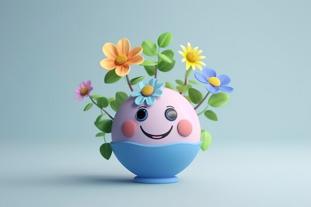 Foto 3d niedliche erde mit blume auf weißem hintergrund planet erde tag oder umwelttag konzept ki generativ