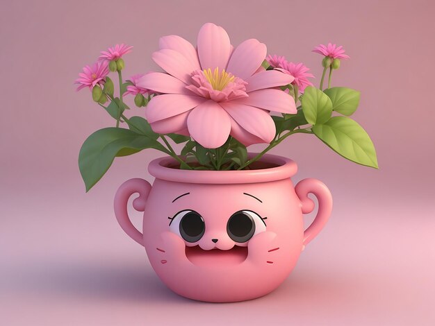 3D niedliche rosa Cartoon-Blume in einem Topf von Generate AI